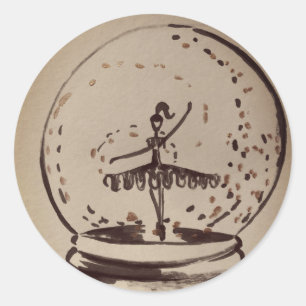 Sticker Rond Antique Globe des neiges Ballerina