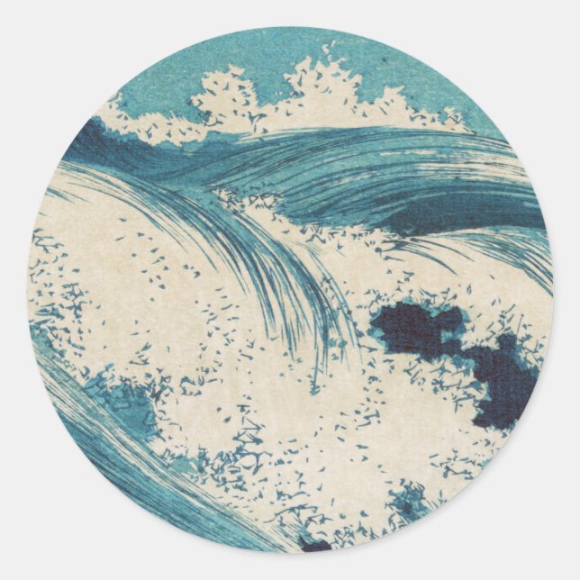 Sticker Rond Antique Japonais Bleu Vagues Océan Imprimer (Devant)