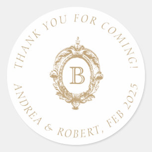 Sticker Rond Antique or Monogram Crest Mariage