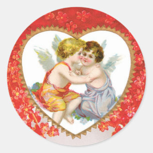 Sticker Rond Antique Saint-Valentin Ange(Cupidon) Coeur
