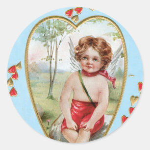 Sticker Rond Antique Saint-Valentin Ange(Cupidon) Coeur
