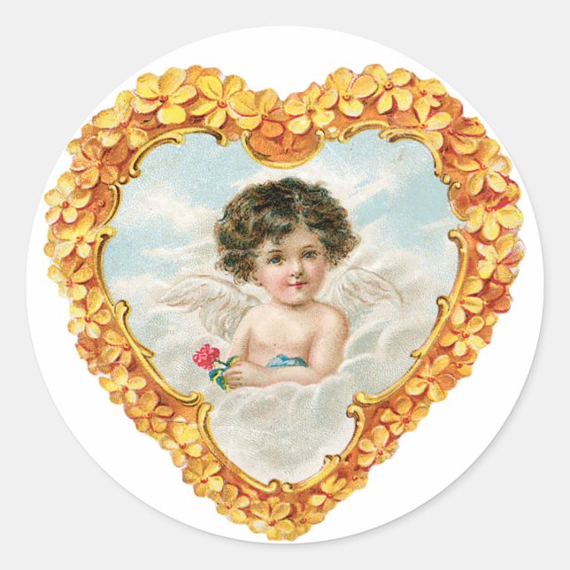Sticker Rond Antique Saint Valentin Coeur Cupidé (Devant)