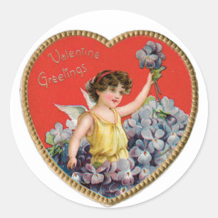 Sticker Rond Antique Saint Valentin Coeur Cupidé
