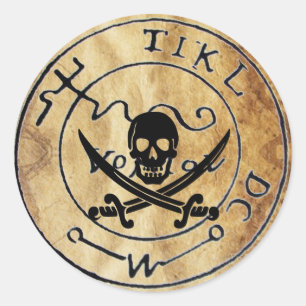 STICKER ROND ANTIQUE TALISMAN / PIRATES CARTE DU TRÉSOR