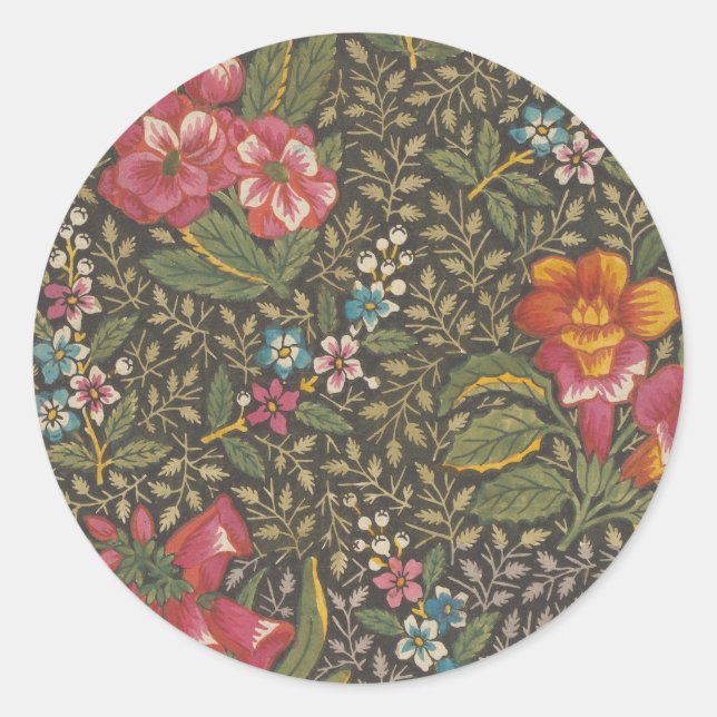 Sticker Rond Antique Toile de Jouy 1800 Branches florales (Devant)
