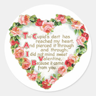 Sticker Rond Antique Valentine Bouquet Coeur