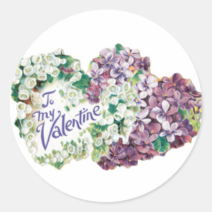 Sticker Rond Antique Valentine Bouquet Coeur