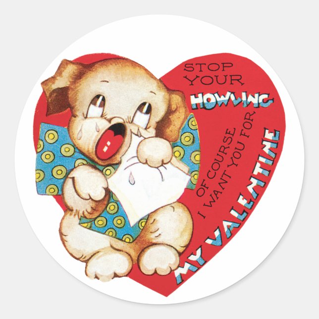 Sticker Rond Antique Valentine Coeur de chiot