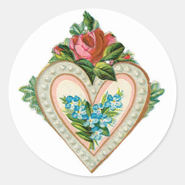 Sticker Rond Antique Valentine Coeur de fleurs (Devant)