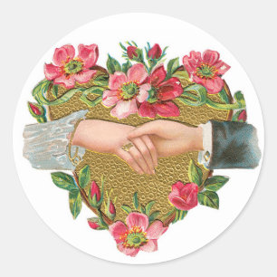 Sticker Rond Antique Valentine Coeur de fleurs