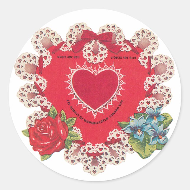 Sticker Rond Antique Valentine Coeur de fleurs (Devant)
