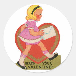 Sticker Rond Antique Valentine Coeur fille