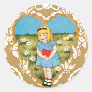 Sticker Rond Antique Valentine Coeur fille