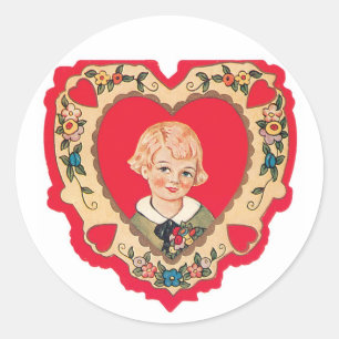 Sticker Rond Antique Valentine Coeur fille