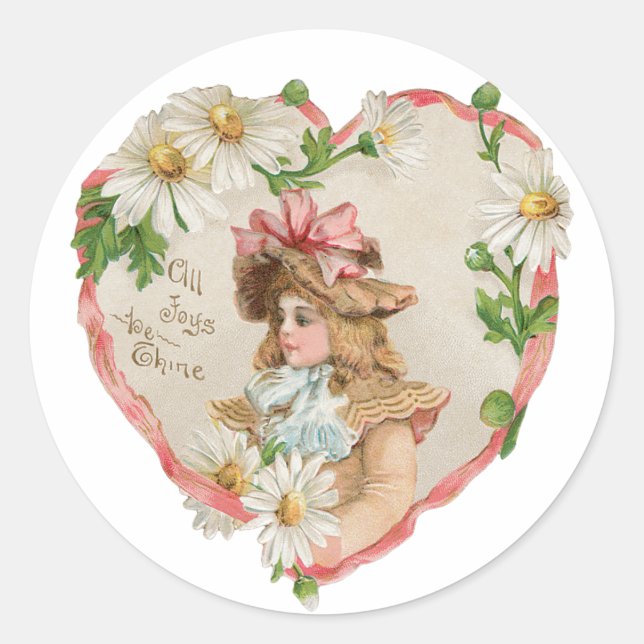 Sticker Rond Antique Valentine Coeur fille (Devant)
