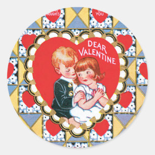 Sticker Rond Antique Valentine Couple Heart