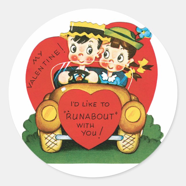 Sticker Rond Antique Valentine Couple Heart (Devant)
