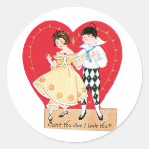 Sticker Rond Antique Valentine Couple Heart