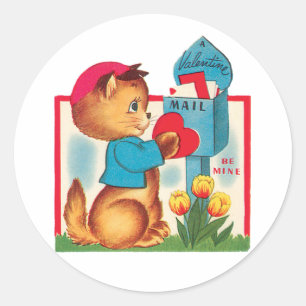 Sticker Rond Antique Valentine Kitten