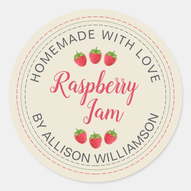 Sticker Rond Antique White Raspberry Homemade With Love Jam  (Devant)