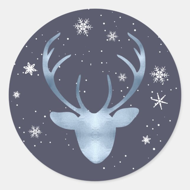 Sticker Rond Antlers de cerfs et flocons de neige V2 Blue ID861 (Devant)