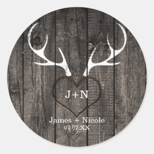 Sticker Rond Antlers de cerfs rustiques et mariage de coeur scu
