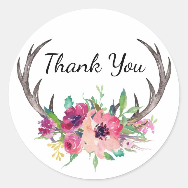 Sticker Rond Antlers Rustiques Boho Floral Allure (Devant)
