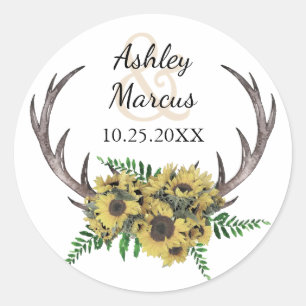 Sticker Rond Antlers rustiques Boho Sunflowers Mariage