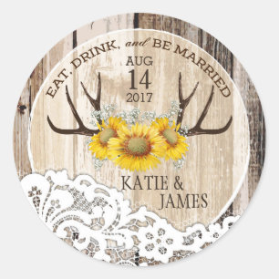 Sticker Rond Antlers rustiques Fleurs de soleil Mariage de pays