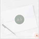 Sticker Rond Antonia Sage Green Mariage élégant<br><div class="desc">Autocollants de mariage élégants avec un design simple avec votre monogramme dans une police de script.</div>