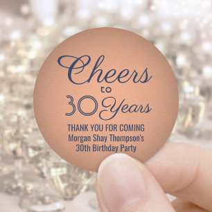 Sticker Rond ANY Birthday Cheers Navy Blue and Copper Faux Foil