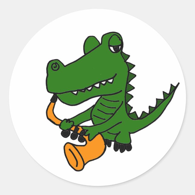 Sticker Rond AO alligator jouant le saxophone (Devant)