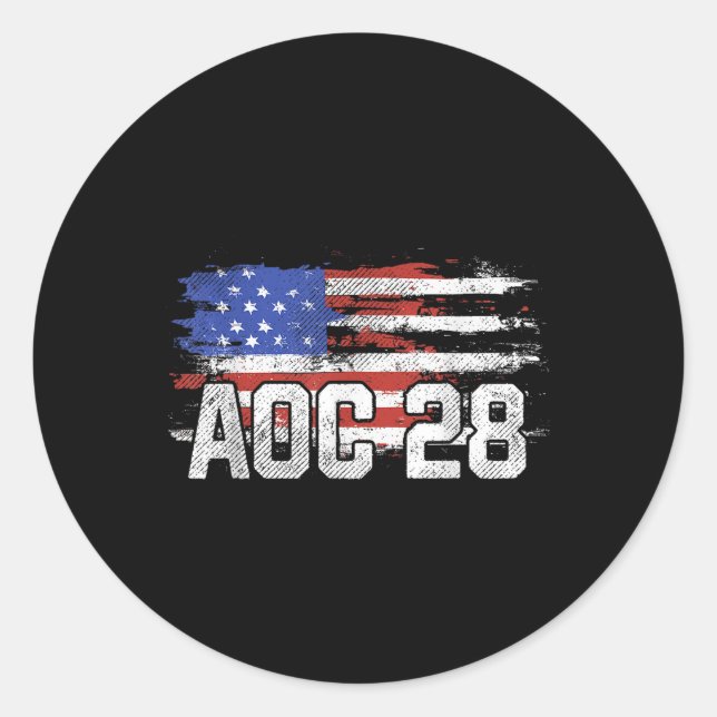 Sticker Rond Aoc 2028 Le Président Nous Distresse Drapeau (Devant)