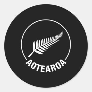 Sticker Rond Aotearoa Nouvelle-Zélande Argent Fern Kiwi Maori N