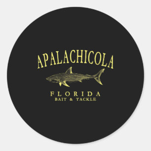 Sticker Rond Apalachicola Floride requin vintage art jaune