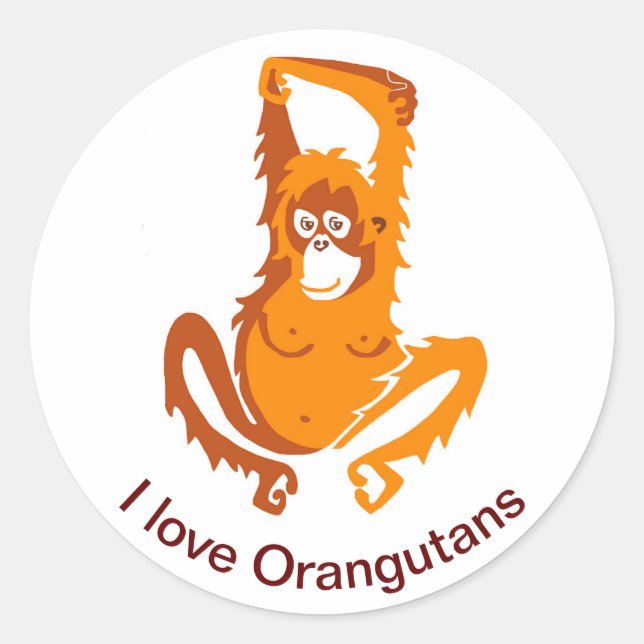 Sticker Rond Ape - J'aime ORANGUTANS - Primate - Faune (Devant)