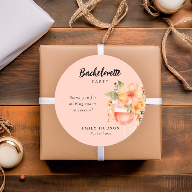 Sticker Rond Aperol Spritz Floral Fête de Bachelorette (Créateur téléchargé)