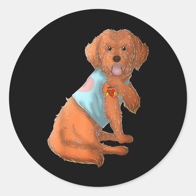 Sticker Rond Apoo I Loo Maman Tattoo Chien Chemise Fantastique  (Devant)