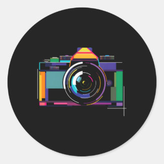 Sticker Rond Appareil Photo Coloré Photographe Photographie