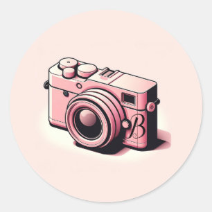 Sticker Rond Appareil photo personnalisé rose clair féminin