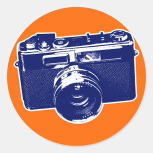 Sticker Rond Appareil photo Pop Art Bleu