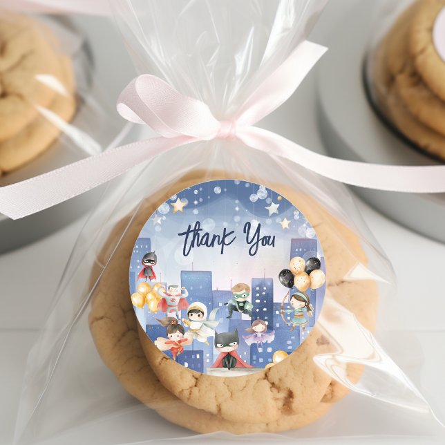 Sticker Rond Appeler tous les super-héros, les enfants, merci (Créateur téléchargé)