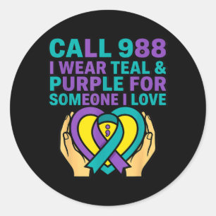 Sticker Rond Appelez le 988 Je porte du sarcelle et du violet p