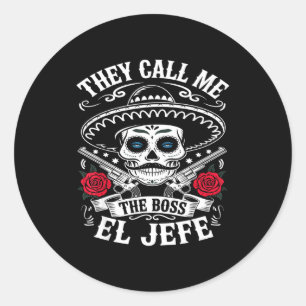 Sticker Rond Appellez el jefe le patron blague drôle cinq de ma