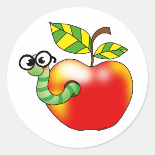 Sticker Rond Apple et ver, de nouveau à l'école