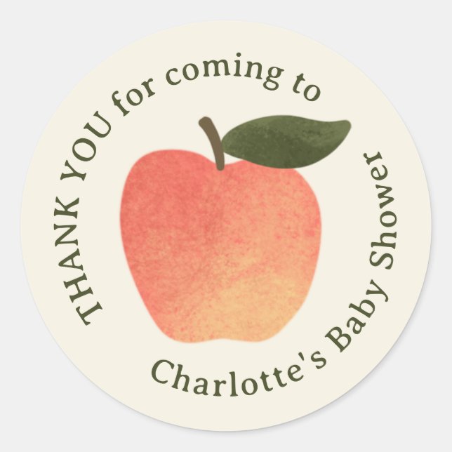Sticker Rond Apple Harvest Baby Shower Thank You  (Devant)