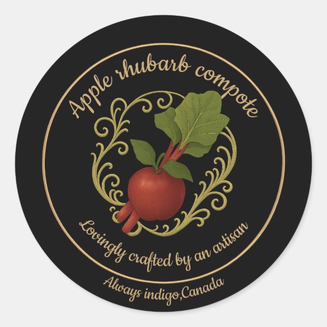 Sticker Rond Apple Rhubarb Harmony – Artisan Compote Label (Devant)