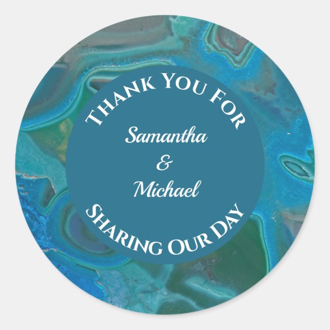 Sticker Rond Appréciation mariage Blue Gemstone Gem Merci C (Devant)