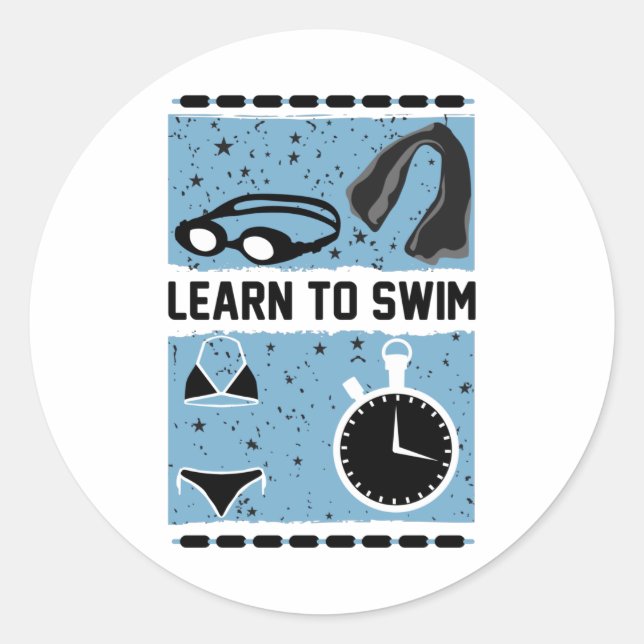 Sticker Rond Apprendre à nager avec ce design magnifique (Devant)