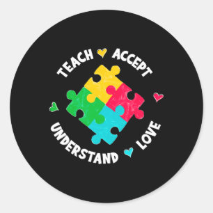 Sticker Rond Apprendre Accepter Comprendre Amour Enseignant Aut